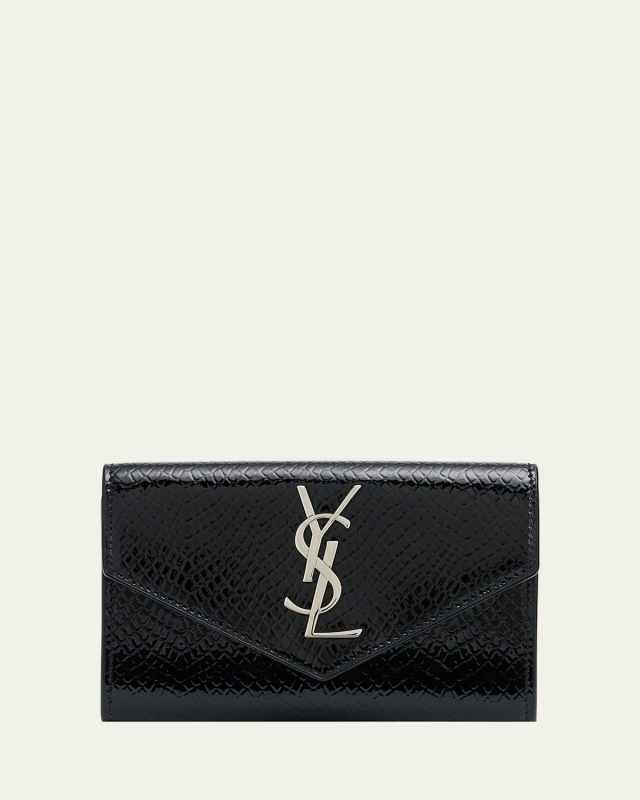 Small YSL Flap Wallet in Python-Embossed Leather